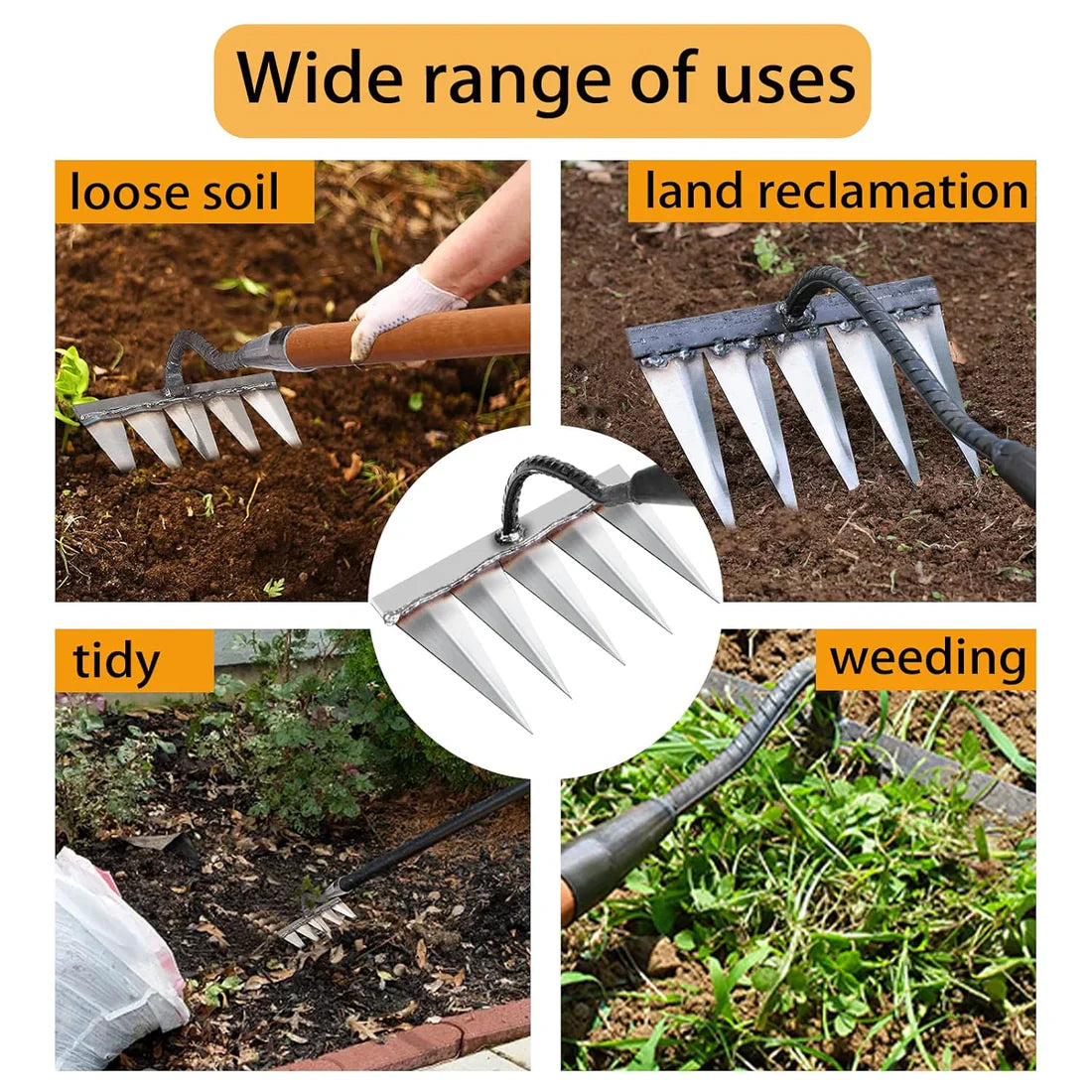 5 Teeth Carbon Steel Garden Weeding Rake