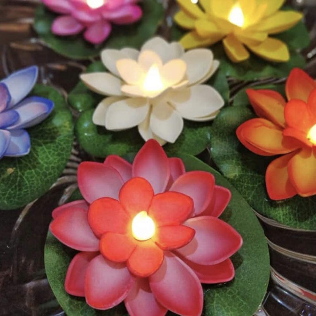 Flameless Lotus Flower Water Sensor Diyas (Pack of 6)